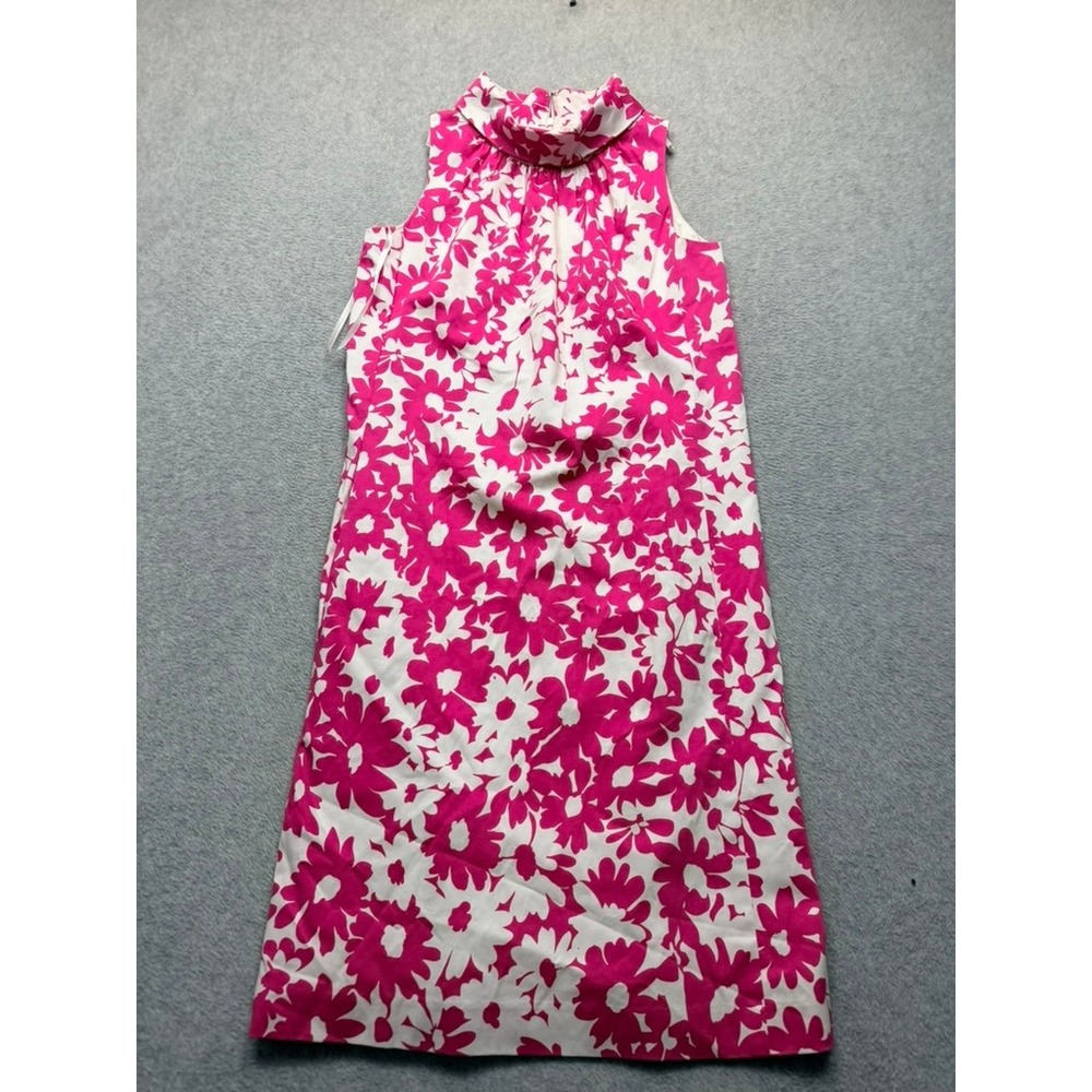 Talbots Pink White Floral Sleeveless Funnel Neck Shift Dress Size 4 Cotton Blend